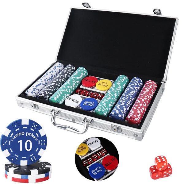 300 Piece Texas Chip Dice Poker Set With Cards - 300 Piece Texas Chip Dice Poker Set With Cards - Image 0 of 3