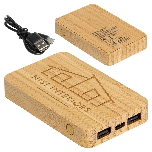 FSC® Bamboo 5000mAh Dual Port Power Bank with Wireless Char - FSC® Bamboo 5000mAh Dual Port Power Bank with Wireless Char - Image 0 of 0