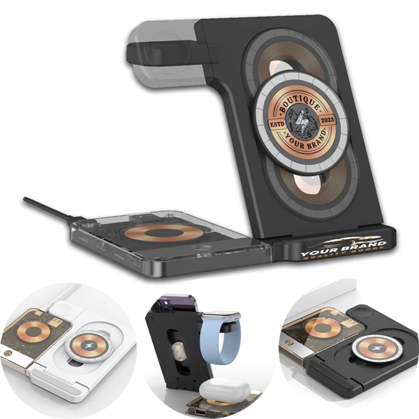 3 in 1 Foldable Magnetic Wireless Charger with Night Light - 3 in 1 Foldable Magnetic Wireless Charger with Night Light - Image 0 of 3