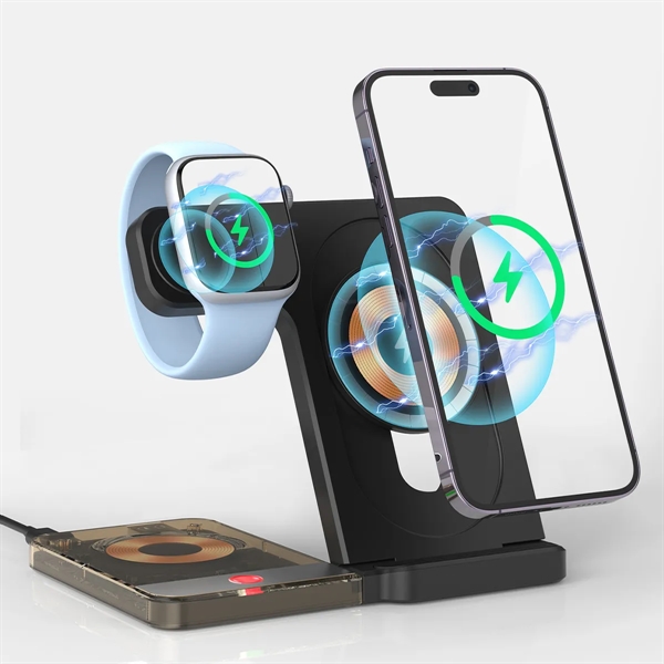 3 in 1 Foldable Magnetic Wireless Charger with Night Light - 3 in 1 Foldable Magnetic Wireless Charger with Night Light - Image 2 of 3