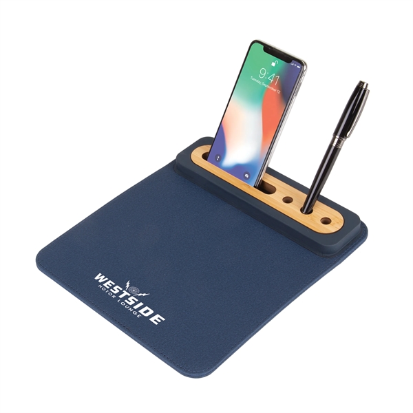 PU Mousepad w/ Bamboo Phone & Pen Holder - PU Mousepad w/ Bamboo Phone & Pen Holder - Image 0 of 2