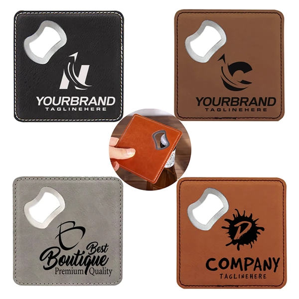 Custom Engraved Leatherette Coaster With Bottle Opener - Custom Engraved Leatherette Coaster With Bottle Opener - Image 0 of 3