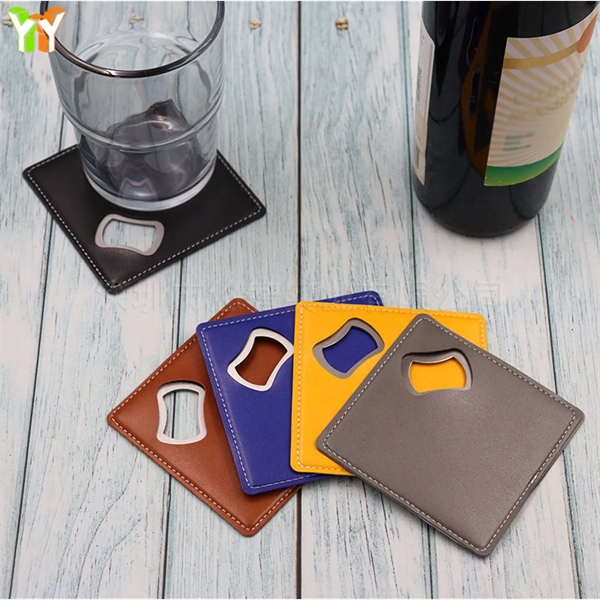 Custom Engraved Leatherette Coaster With Bottle Opener - Custom Engraved Leatherette Coaster With Bottle Opener - Image 1 of 3