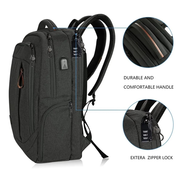 Large Business College Laptop Travel Backpack With USB Port - Large Business College Laptop Travel Backpack With USB Port - Image 3 of 6