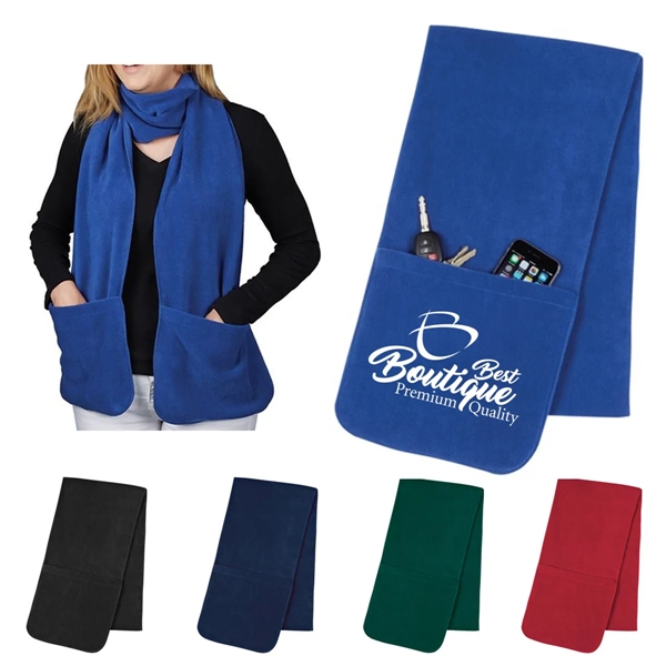 Embroidered Custom Fleece Scarves Shawls With Pockets - Embroidered Custom Fleece Scarves Shawls With Pockets - Image 0 of 4