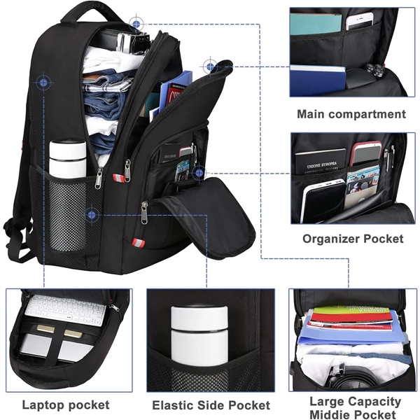 Large Anti Theft Travel Backpack With Headphone USB Port - Large Anti Theft Travel Backpack With Headphone USB Port - Image 1 of 5