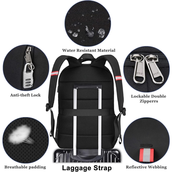 Large Anti Theft Travel Backpack With Headphone USB Port - Large Anti Theft Travel Backpack With Headphone USB Port - Image 4 of 5