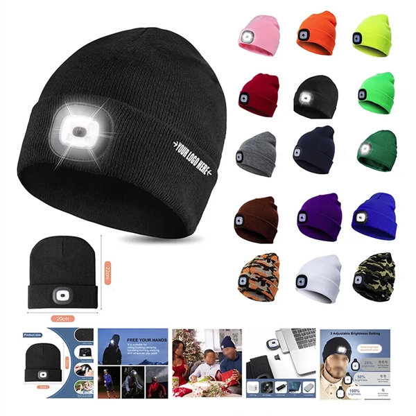 Unisex USB Charging Beanie Hat Cap with LED Light - Unisex USB Charging Beanie Hat Cap with LED Light - Image 0 of 4
