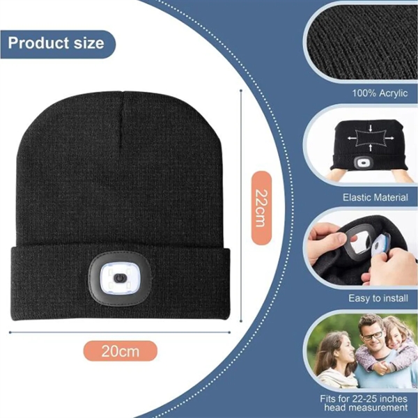Unisex USB Charging Beanie Hat Cap with LED Light - Unisex USB Charging Beanie Hat Cap with LED Light - Image 1 of 4