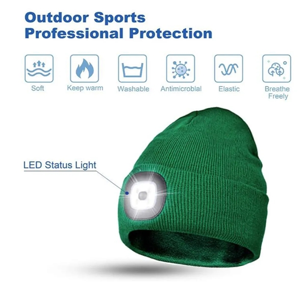 Unisex USB Charging Beanie Hat Cap with LED Light - Unisex USB Charging Beanie Hat Cap with LED Light - Image 3 of 4