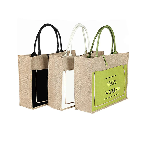 Reusable Jute Shopping Tote Bag with Bamboo Handles - Reusable Jute Shopping Tote Bag with Bamboo Handles - Image 0 of 9