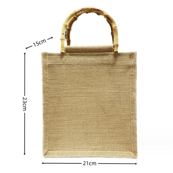 Reusable Jute Shopping Tote Bag with Bamboo Handles - Reusable Jute Shopping Tote Bag with Bamboo Handles - Image 2 of 9
