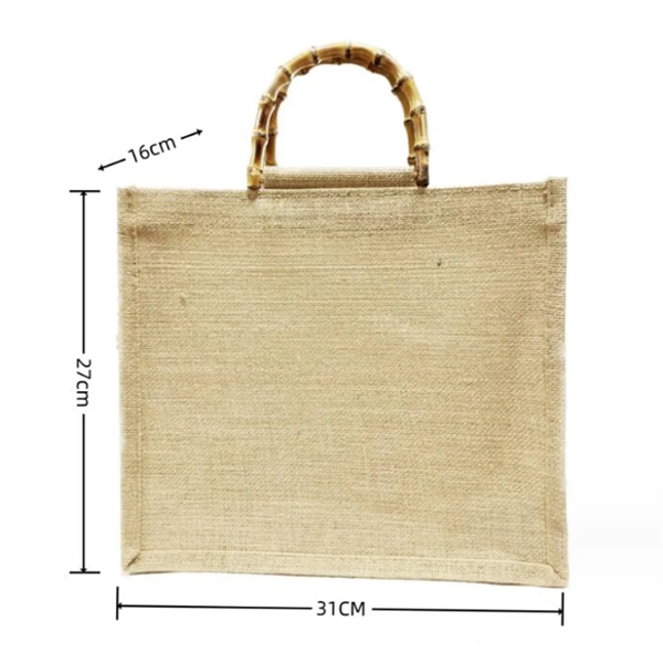 Reusable Jute Shopping Tote Bag with Bamboo Handles - Reusable Jute Shopping Tote Bag with Bamboo Handles - Image 3 of 9