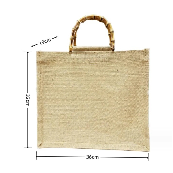 Reusable Jute Shopping Tote Bag with Bamboo Handles - Reusable Jute Shopping Tote Bag with Bamboo Handles - Image 4 of 9