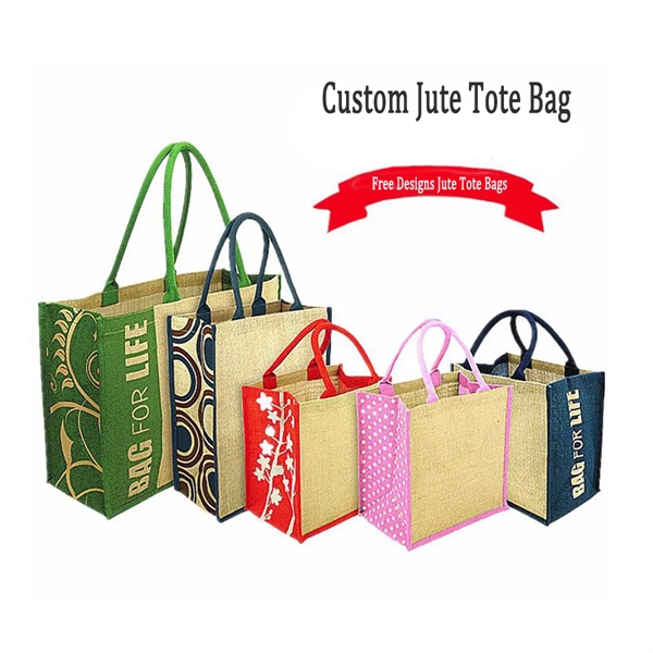 Reusable Jute Shopping Tote Bag with Bamboo Handles - Reusable Jute Shopping Tote Bag with Bamboo Handles - Image 6 of 9