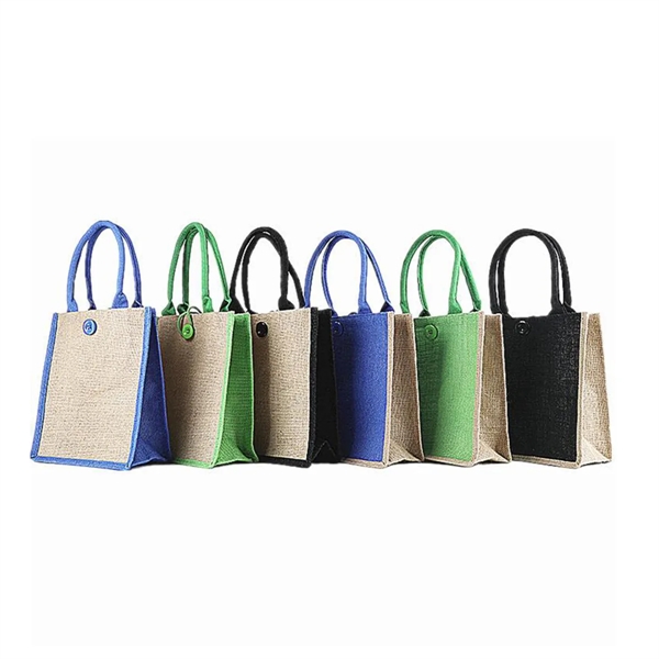 Reusable Jute Shopping Tote Bag with Bamboo Handles - Reusable Jute Shopping Tote Bag with Bamboo Handles - Image 7 of 9