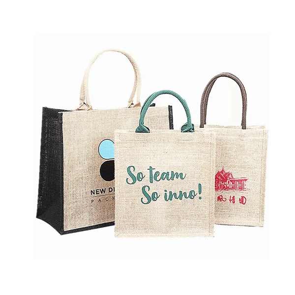 Reusable Jute Shopping Tote Bag with Bamboo Handles - Reusable Jute Shopping Tote Bag with Bamboo Handles - Image 8 of 9