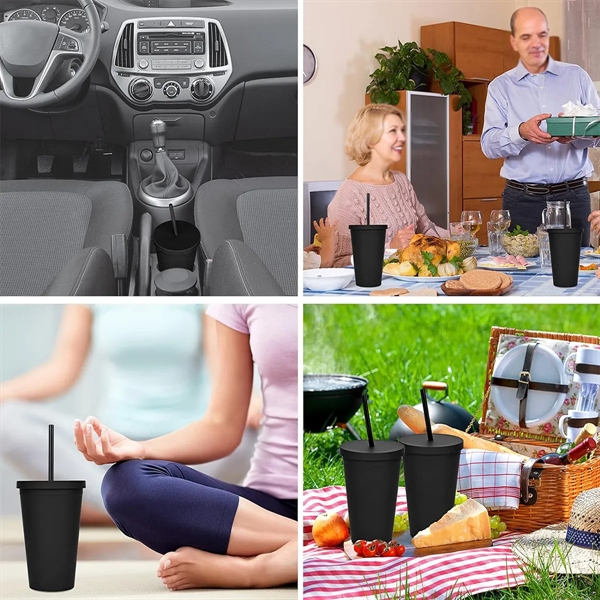 16OZ Reusable Matte Double Wall Plastic Straw Cup With Lid - 16OZ Reusable Matte Double Wall Plastic Straw Cup With Lid - Image 2 of 5