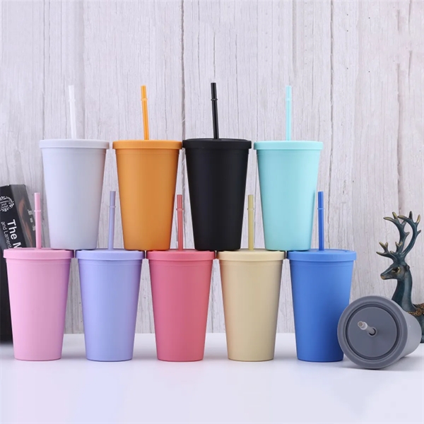 16OZ Reusable Matte Double Wall Plastic Straw Cup With Lid - 16OZ Reusable Matte Double Wall Plastic Straw Cup With Lid - Image 5 of 5