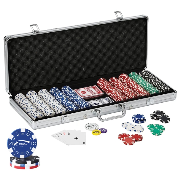500 Striped Dice Chips Poker Set With Aluminum Case - 500 Striped Dice Chips Poker Set With Aluminum Case - Image 0 of 4