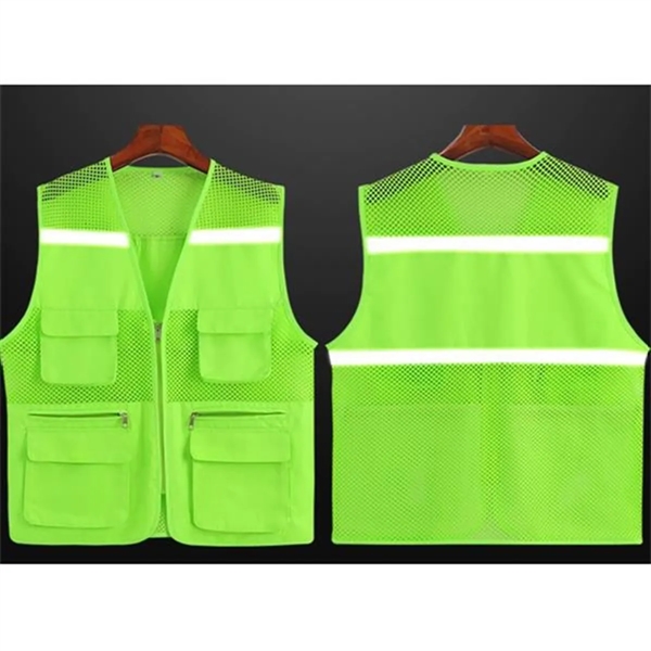 Mesh Breathable Reflective Safety Vest with pockets - Mesh Breathable Reflective Safety Vest with pockets - Image 1 of 8