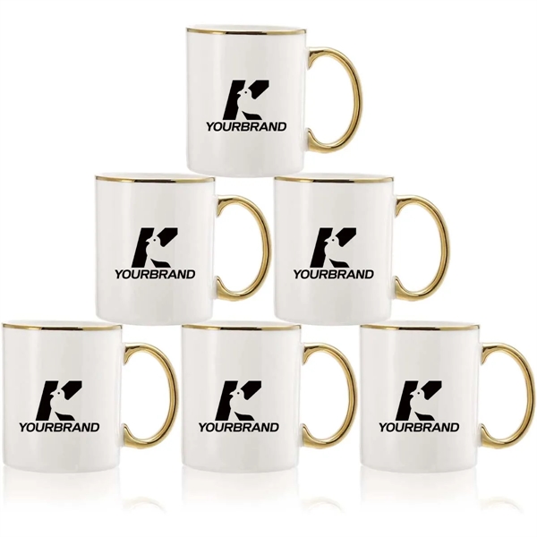 Custom 11oz White Blank Ceramic Mugs  with gold handle - Custom 11oz White Blank Ceramic Mugs  with gold handle - Image 0 of 4