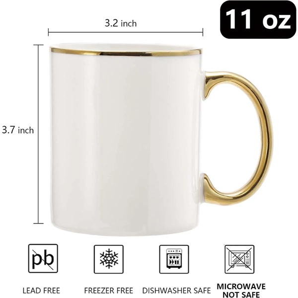 Custom 11oz White Blank Ceramic Mugs  with gold handle - Custom 11oz White Blank Ceramic Mugs  with gold handle - Image 1 of 4