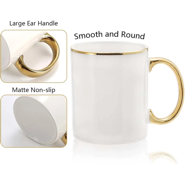 Custom 11oz White Blank Ceramic Mugs  with gold handle - Custom 11oz White Blank Ceramic Mugs  with gold handle - Image 2 of 4