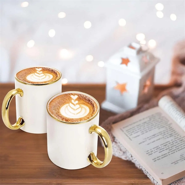 Custom 11oz White Blank Ceramic Mugs  with gold handle - Custom 11oz White Blank Ceramic Mugs  with gold handle - Image 3 of 4