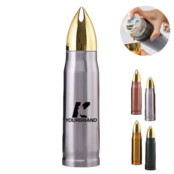 Unique 17oz 304 Stainless Steel Bullet Shape Water Bottle - Unique 17oz 304 Stainless Steel Bullet Shape Water Bottle - Image 0 of 7