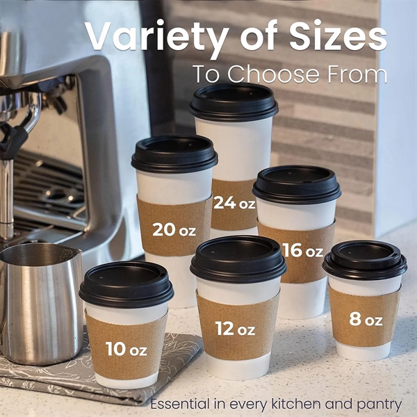 16OZ Black Dome Lid, Kraft Sleeve,White Paper Coffee Cup - 16OZ Black Dome Lid, Kraft Sleeve,White Paper Coffee Cup - Image 3 of 4