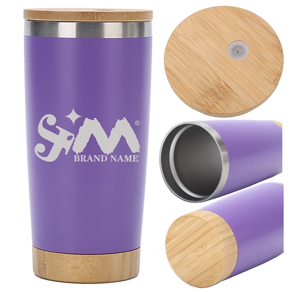 20 Oz Double Wall Thermal Cup With Bamboo Wooden Lid Base - 20 Oz Double Wall Thermal Cup With Bamboo Wooden Lid Base - Image 0 of 5