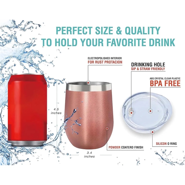 12 oz Stainless Steel Double Wall Wine Tumbler with Lid - 12 oz Stainless Steel Double Wall Wine Tumbler with Lid - Image 1 of 5
