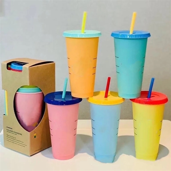 24oz Reusable Color Changing Iced Cups With Lids And Straws - 24oz Reusable Color Changing Iced Cups With Lids And Straws - Image 2 of 4