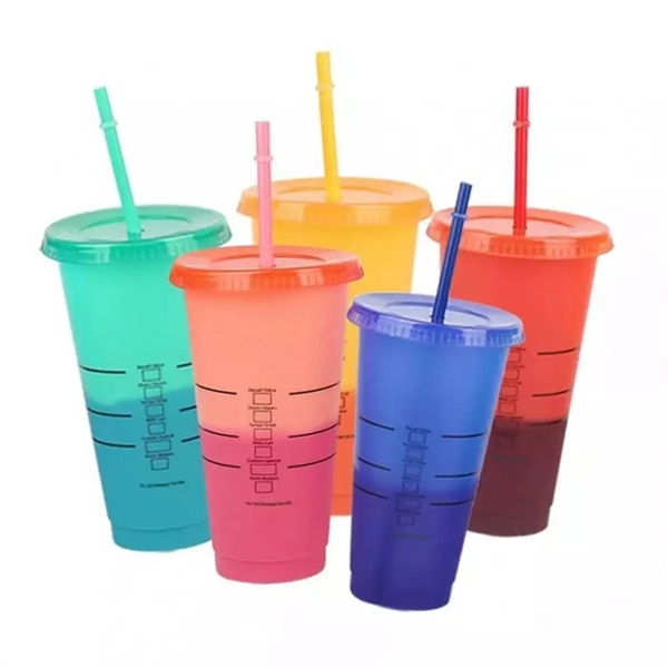 24oz Reusable Color Changing Iced Cups With Lids And Straws - 24oz Reusable Color Changing Iced Cups With Lids And Straws - Image 4 of 4