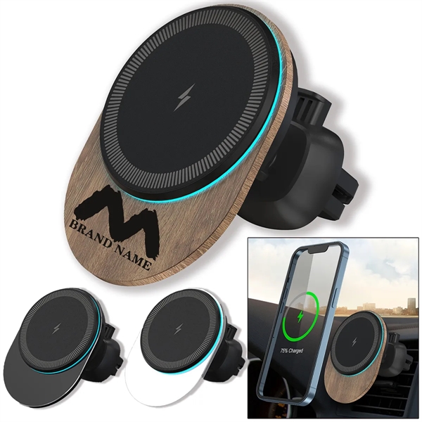 15W Bamboo Wood Magnetic Wireless Charger Car Phone Holder - 15W Bamboo Wood Magnetic Wireless Charger Car Phone Holder - Image 0 of 4