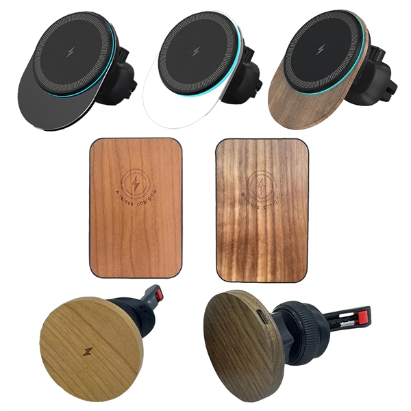 15W Bamboo Wood Magnetic Wireless Charger Car Phone Holder - 15W Bamboo Wood Magnetic Wireless Charger Car Phone Holder - Image 1 of 4