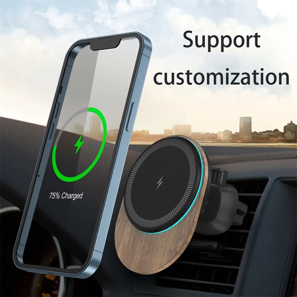 15W Bamboo Wood Magnetic Wireless Charger Car Phone Holder - 15W Bamboo Wood Magnetic Wireless Charger Car Phone Holder - Image 3 of 4