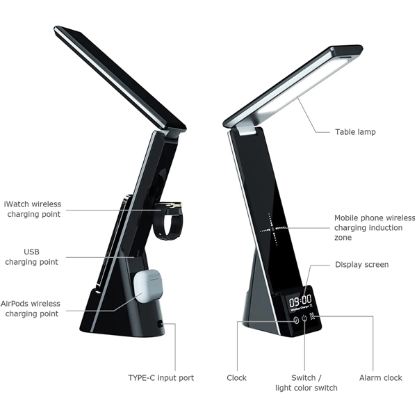 3 in 1 Folding Led Desk Lamp with Wireless Charger - 3 in 1 Folding Led Desk Lamp with Wireless Charger - Image 1 of 3