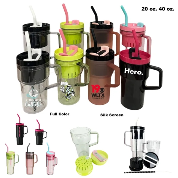 20/40 oz Plastic Tumbler with Handle Straw Lid Tea Infuser - 20/40 oz Plastic Tumbler with Handle Straw Lid Tea Infuser - Image 0 of 16
