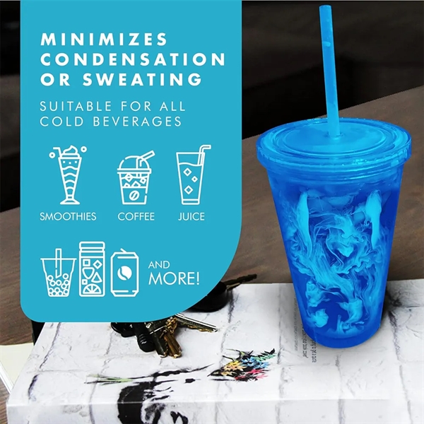 16oz. Double Wall Plastic Tumblers with Straw and Lid - 16oz. Double Wall Plastic Tumblers with Straw and Lid - Image 2 of 3