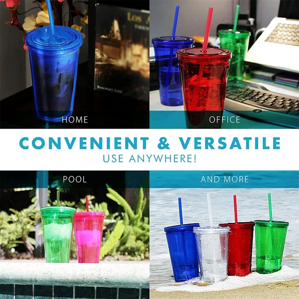 16oz. Double Wall Plastic Tumblers with Straw and Lid - 16oz. Double Wall Plastic Tumblers with Straw and Lid - Image 3 of 3