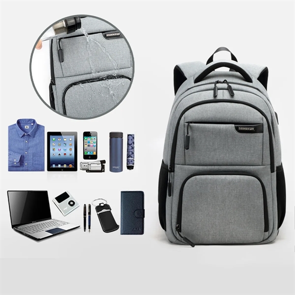 Waterproof Casual Laptop Backpack with USB Charging Port - Waterproof Casual Laptop Backpack with USB Charging Port - Image 3 of 4