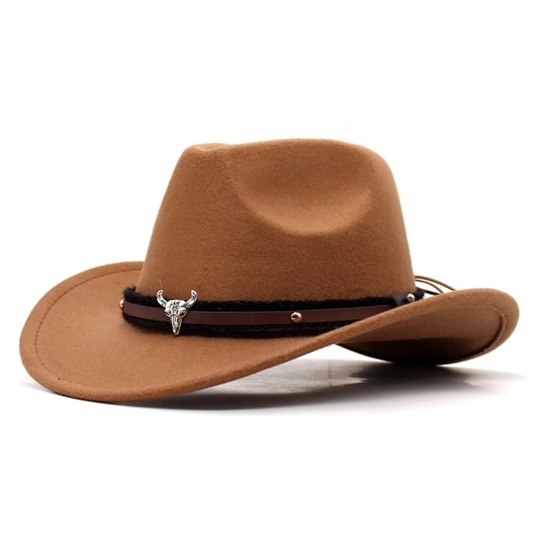 Unisex Classic Western Cowboy Men Felt Wide Brim Hats - Unisex Classic Western Cowboy Men Felt Wide Brim Hats - Image 7 of 9