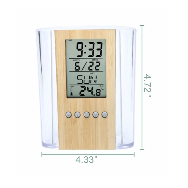 Multifunctional Digital Bamboo And Wood Pen Holder Clock - Multifunctional Digital Bamboo And Wood Pen Holder Clock - Image 1 of 3
