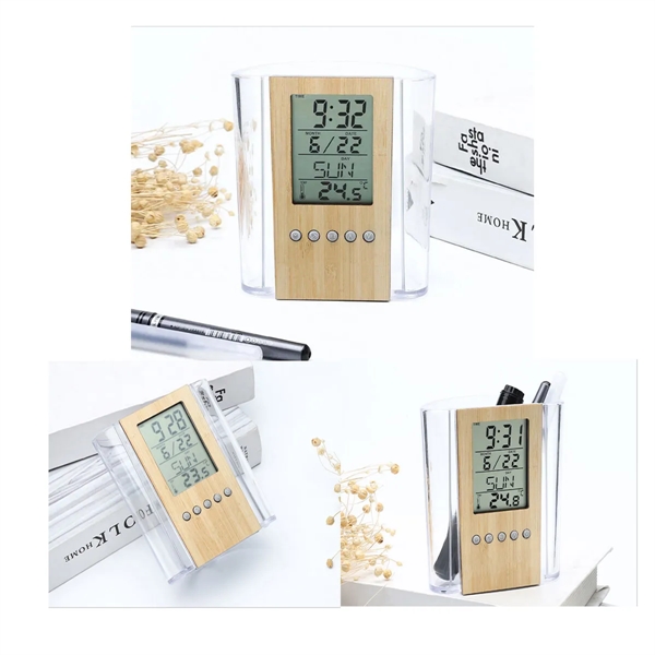 Multifunctional Digital Bamboo And Wood Pen Holder Clock - Multifunctional Digital Bamboo And Wood Pen Holder Clock - Image 3 of 3