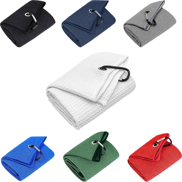 Microfiber Waffle Pattern Golf Towel With Carabiner Clip - Microfiber Waffle Pattern Golf Towel With Carabiner Clip - Image 2 of 7