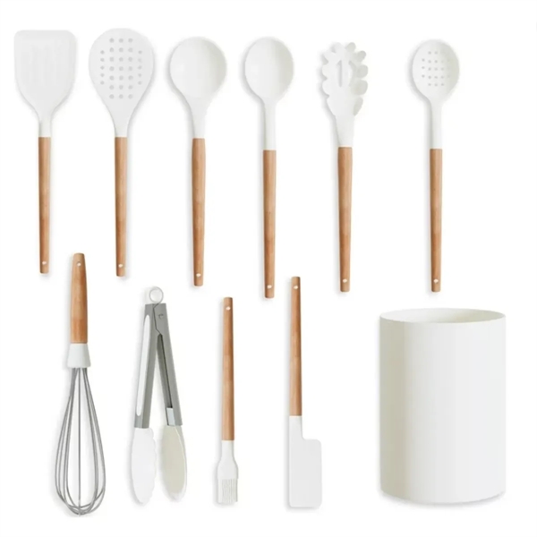 Heat Resistant Wooden Handle Silicone Kitchen Utensil Set - Heat Resistant Wooden Handle Silicone Kitchen Utensil Set - Image 2 of 5