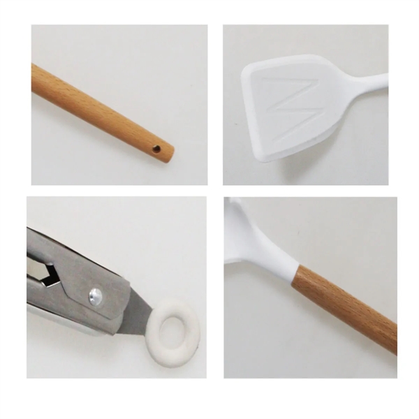 Heat Resistant Wooden Handle Silicone Kitchen Utensil Set - Heat Resistant Wooden Handle Silicone Kitchen Utensil Set - Image 3 of 5