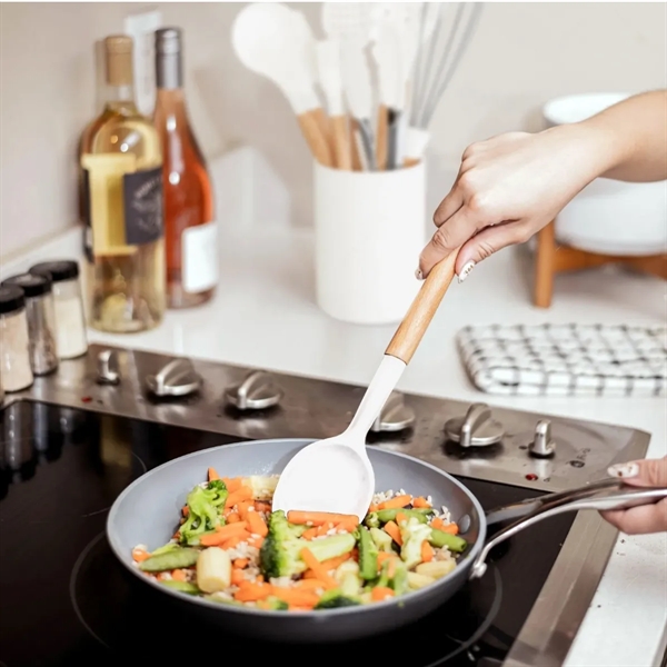 Heat Resistant Wooden Handle Silicone Kitchen Utensil Set - Heat Resistant Wooden Handle Silicone Kitchen Utensil Set - Image 5 of 5